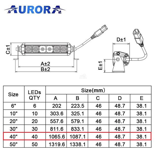 Aurora S5D1-40-P7E13 LED фара 107см 200W – комбінованого та панорамного світла, cвітлодіодна балка ALO-S5D1-40-P7E13-H фото