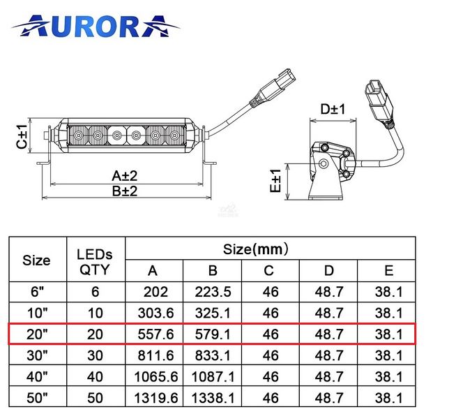 Aurora S5D1-20 светодиодная LED фара балка 56см 100W ALO-S5D1-20-H фото