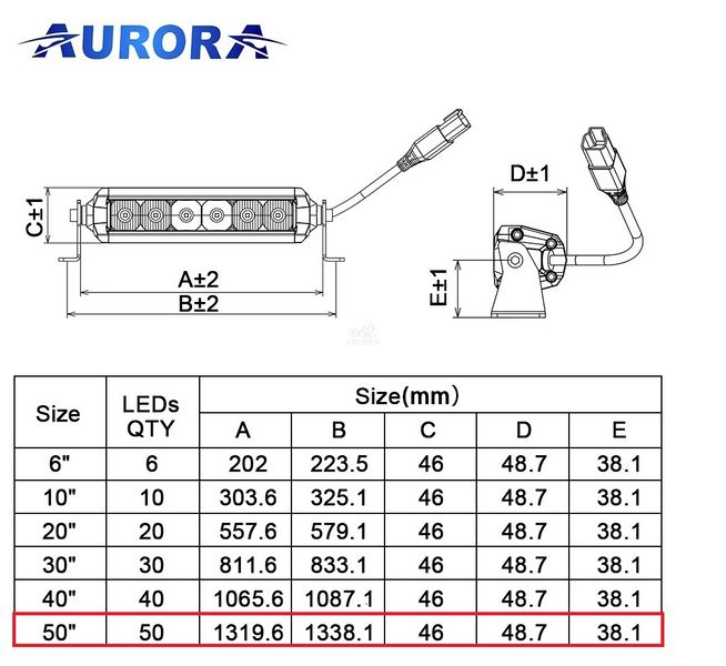 Aurora S5D1-50 светодиодная LED фара балка 132см 250W ALO-S5D1-50-H фото