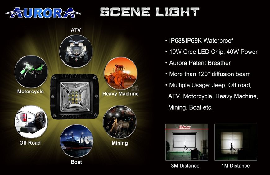 Aurora ALO-2-E12T LED фара (2шт.) 8,2см 40W – панорамного света, светодиодная квадратная ALO-2-E12T-PAIR-H фото