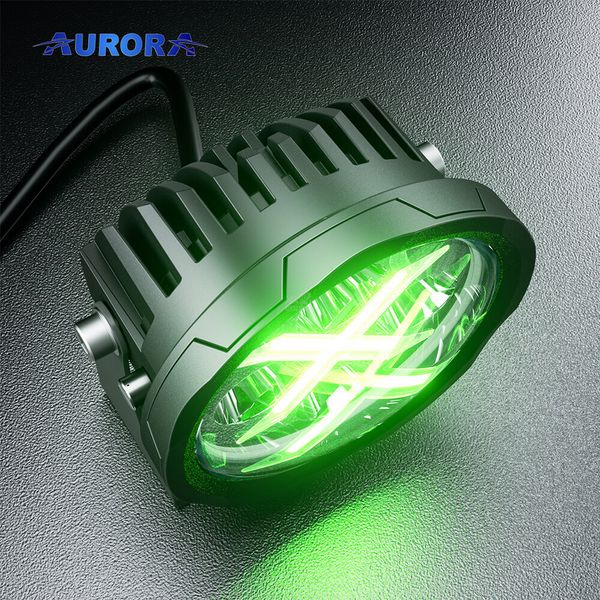 Aurora ALO-R4T3-PG LED фара (2шт.) 10см 40W – дальнего света, DRL–зеленый, светодиодная круглая c дневным ходовым огнём ALO-R4T3-PG-PAIR-H фото