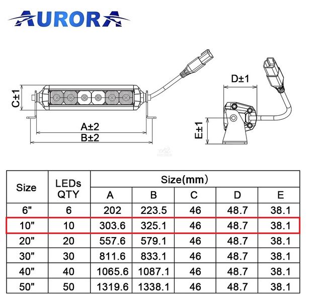 Aurora ALO-A-S5D1-10 янтарно-желтого свечения светодиодная LED фара балка 30см 50W ALO-A-S5D1-10-H фото