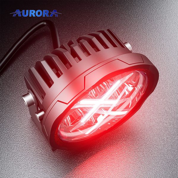 Aurora ALO-R4T3-PR LED фара (2шт.) 10см 40W – дальнего света, DRL–красный, светодиодная круглая c дневным ходовым огнём ALO-R4T3-PR-PAIR-H фото